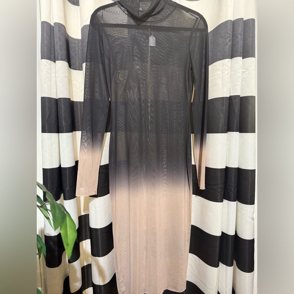 AFRM Black and White Sheer Sheath Dress with 3/4 Sleeves - Picture 2 of 3